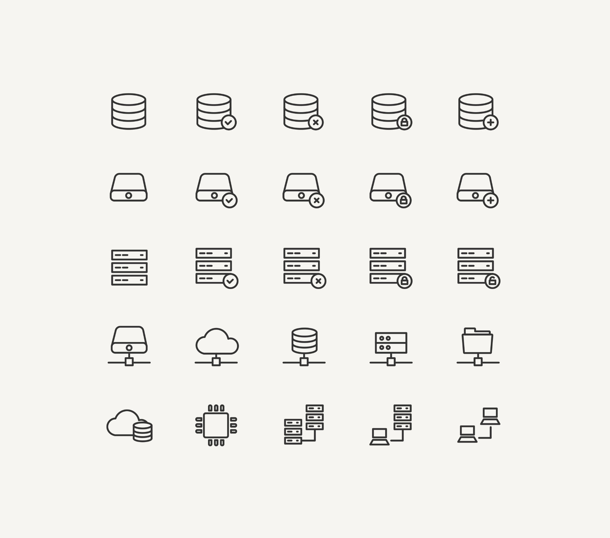 25枚数据存储矢量线性图标 25 database storage icons