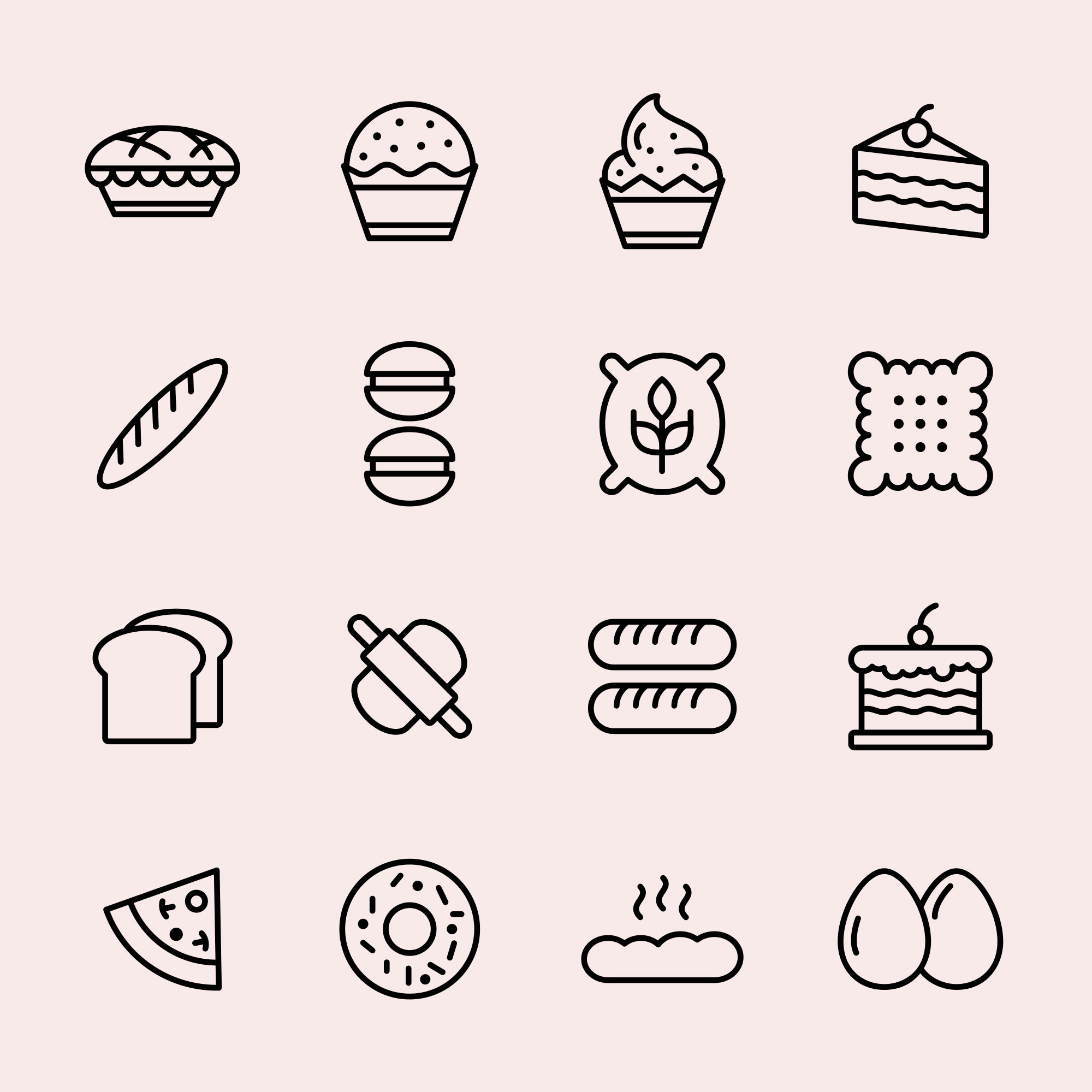 烘焙美食矢量线性图标 bakery products vector icons