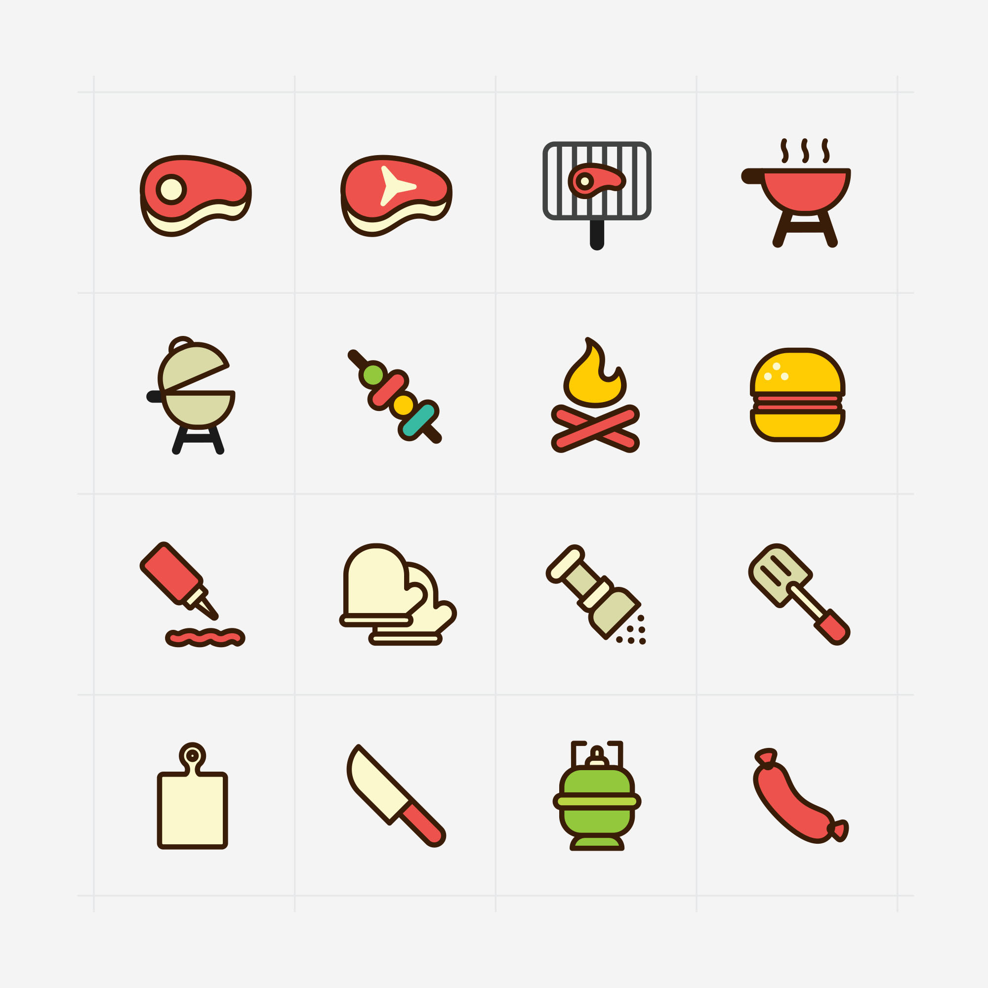 bbq烧烤美食矢量彩色图标 barbecue vector icons