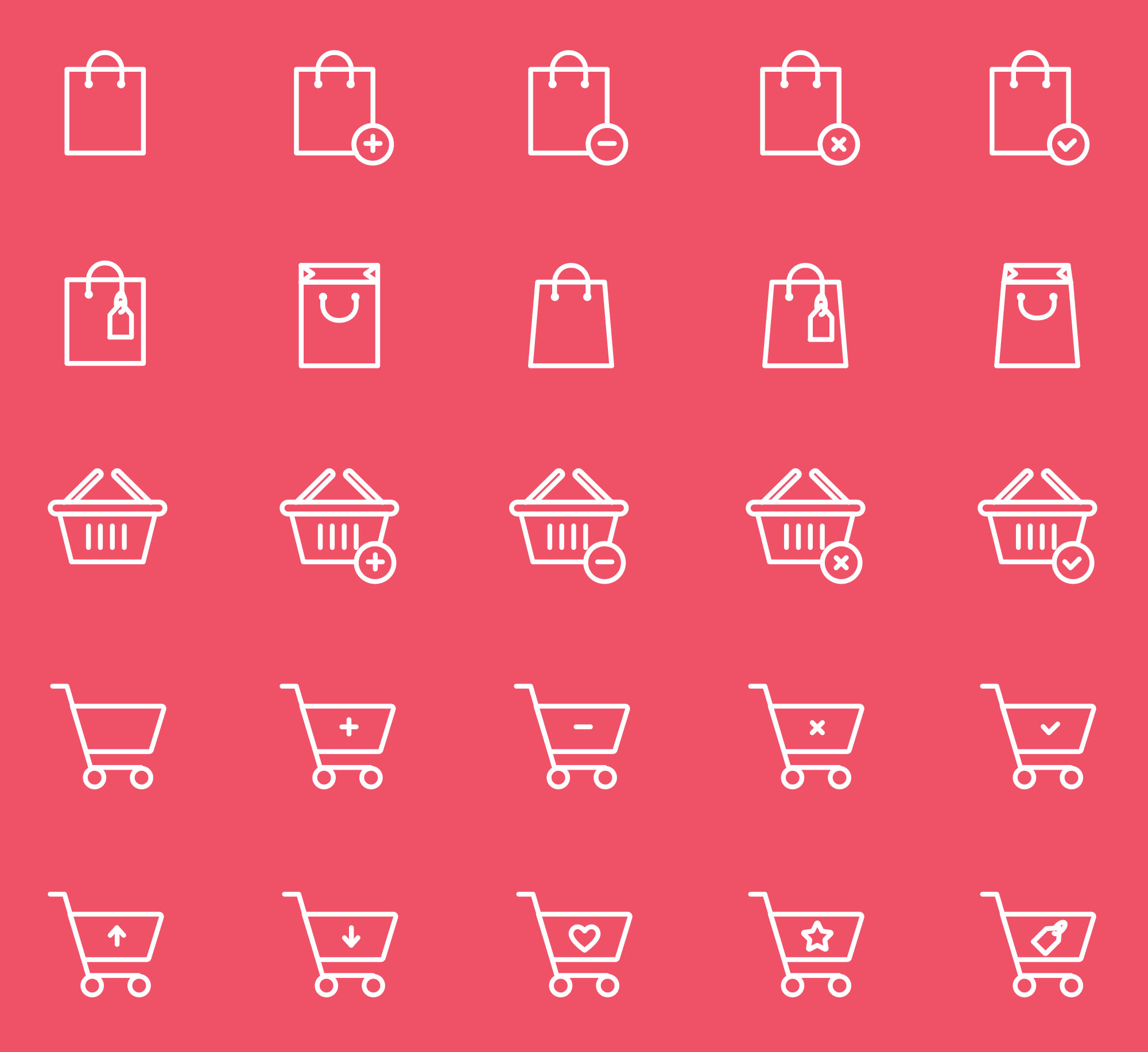 购物袋&购物车矢量线性图标 shopping bag cart icons