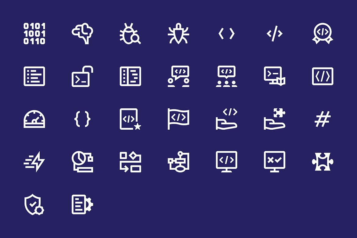 30枚编程开发主题矢量线性图标 coding icons 代码下载,网页模板