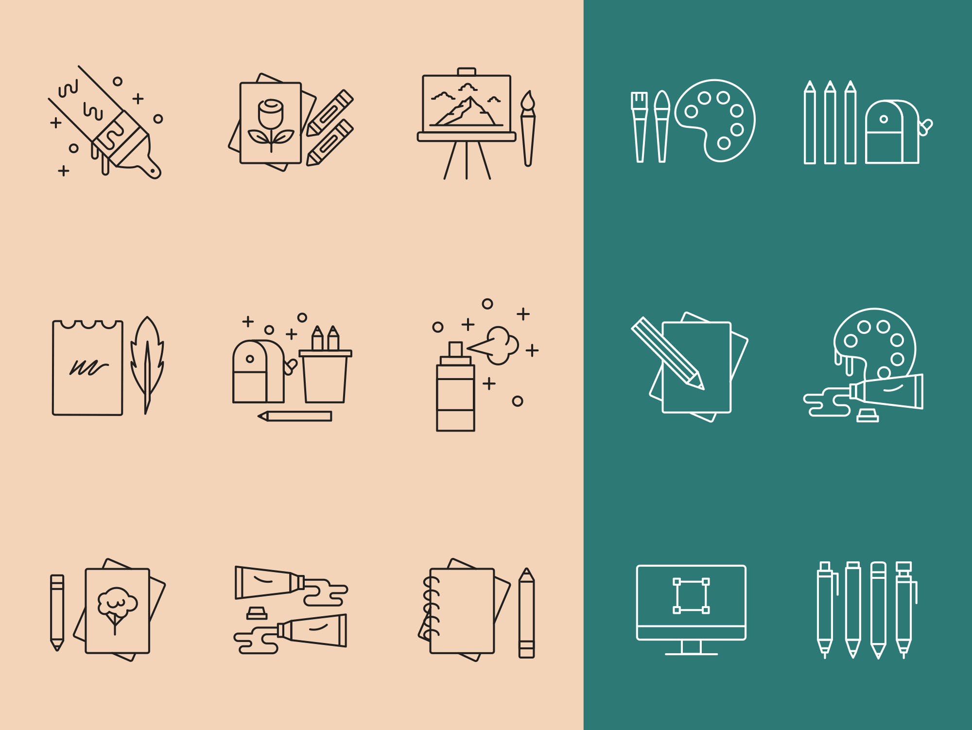 艺术家工具矢量线性图标artisttoolsvectoricons