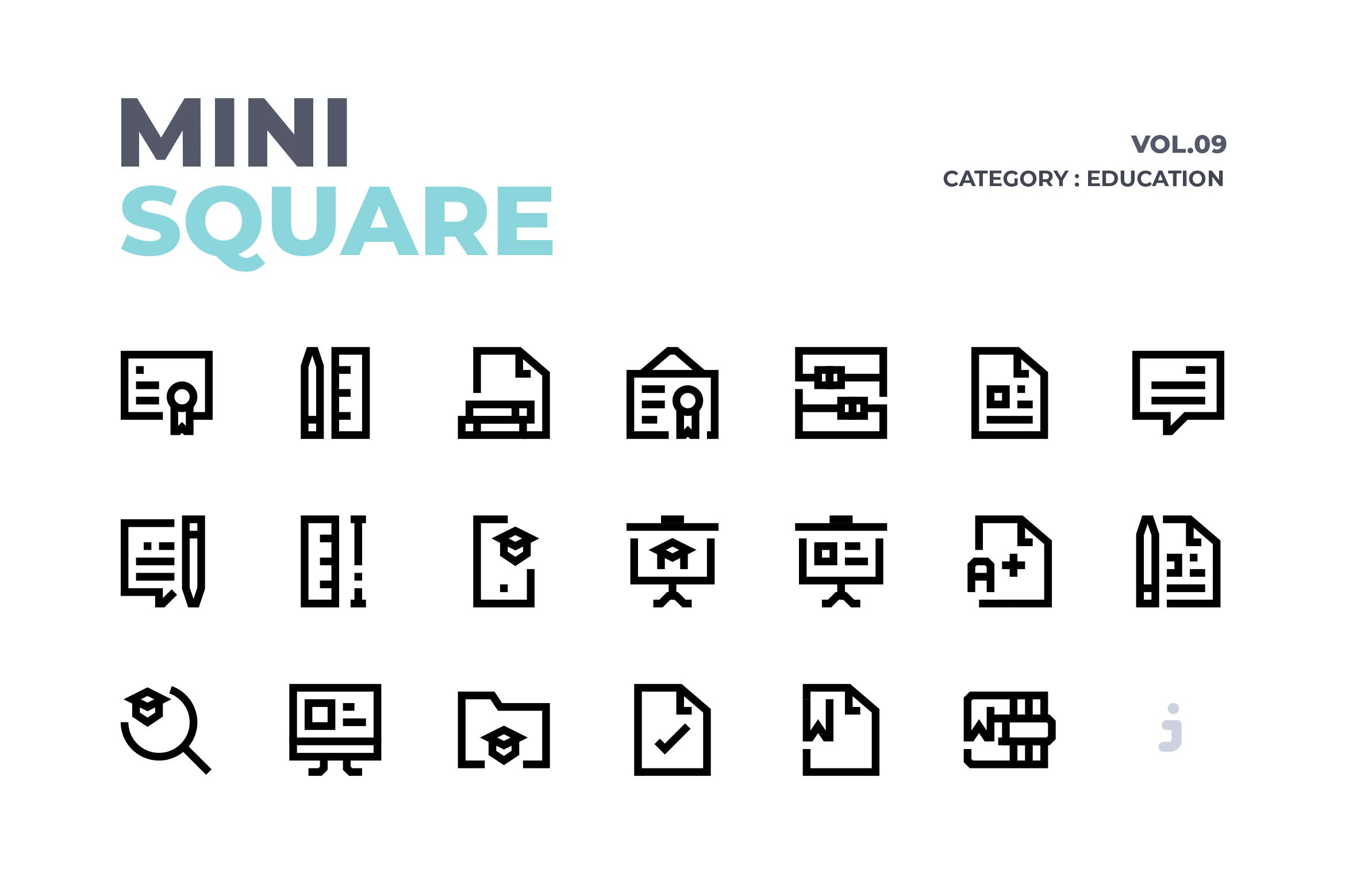 60个教育主题迷你简约风图标素材 mini square – 60