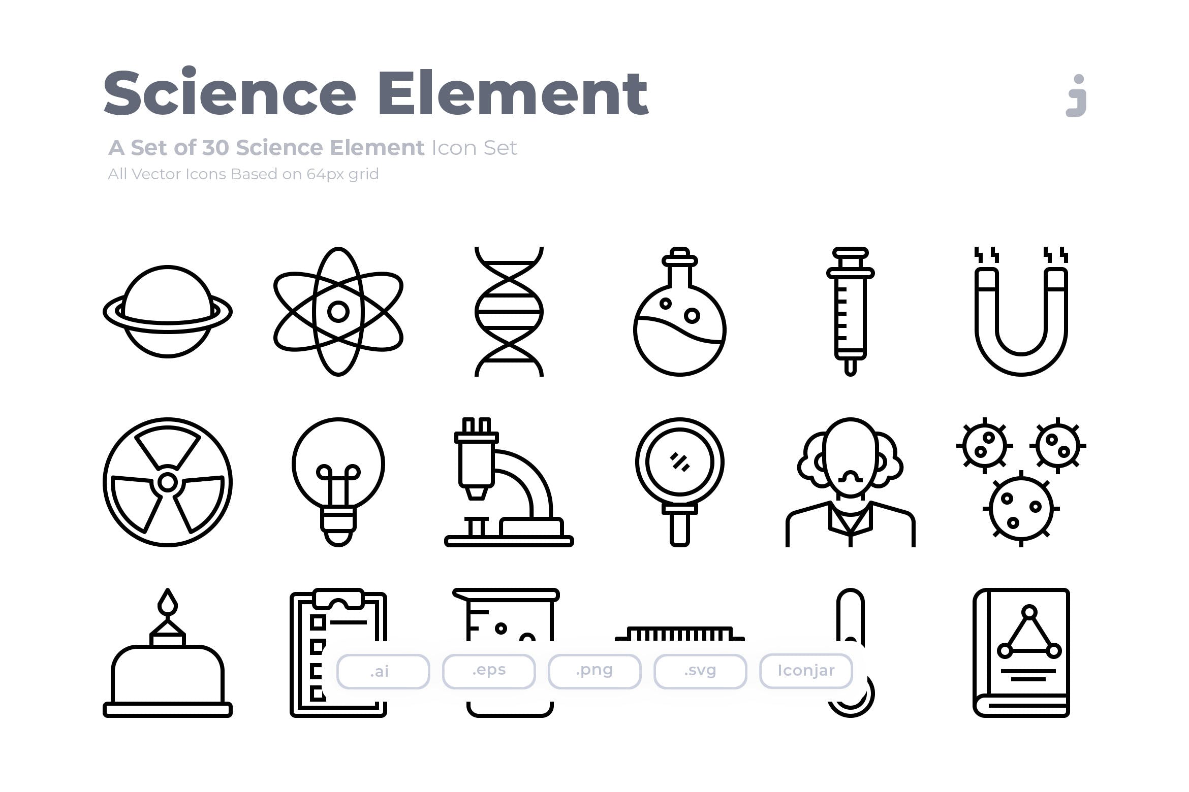 30枚科学元素outline风格矢量图标 30 science element icons –