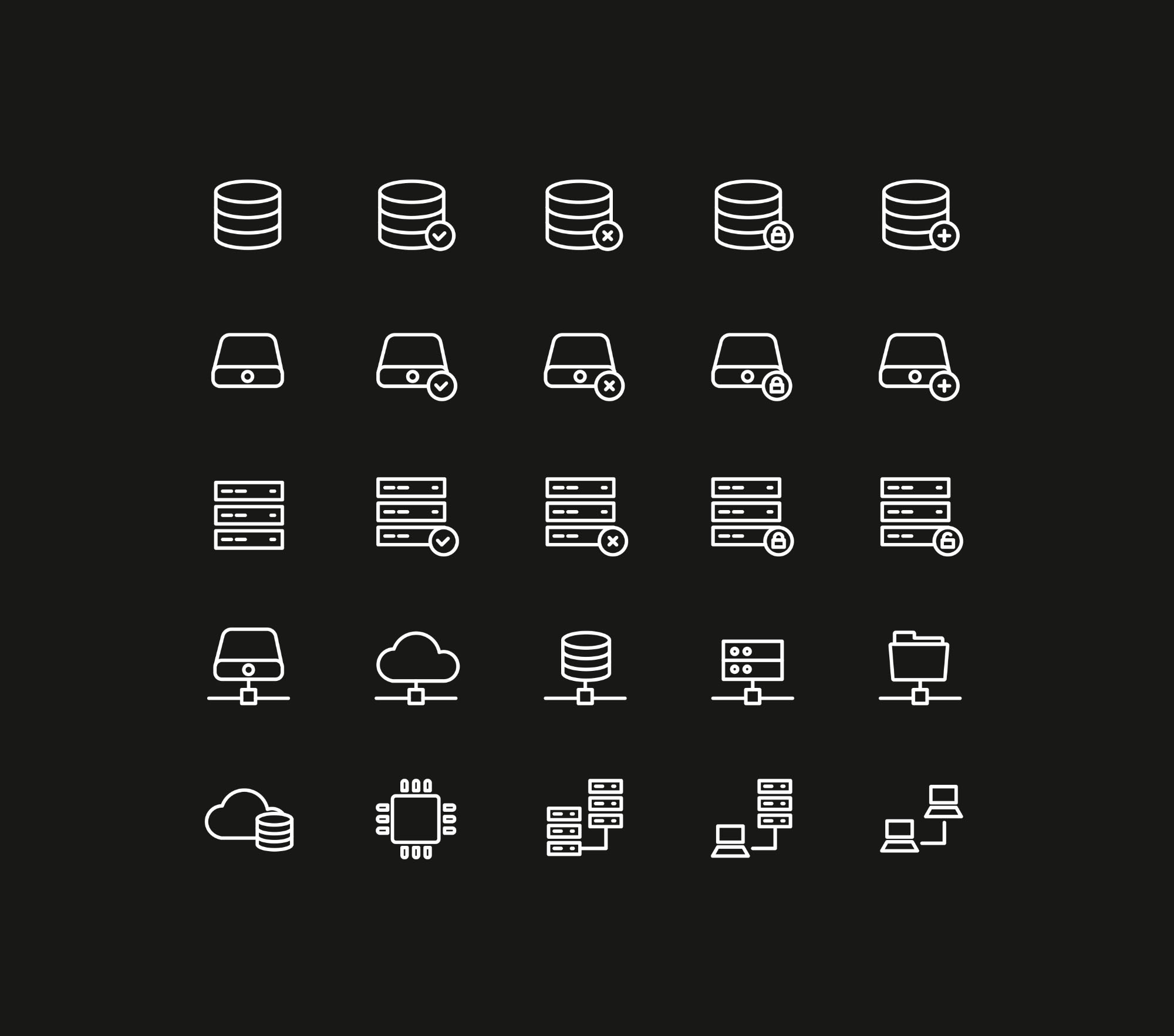25枚数据存储矢量线性图标 25 database storage icons