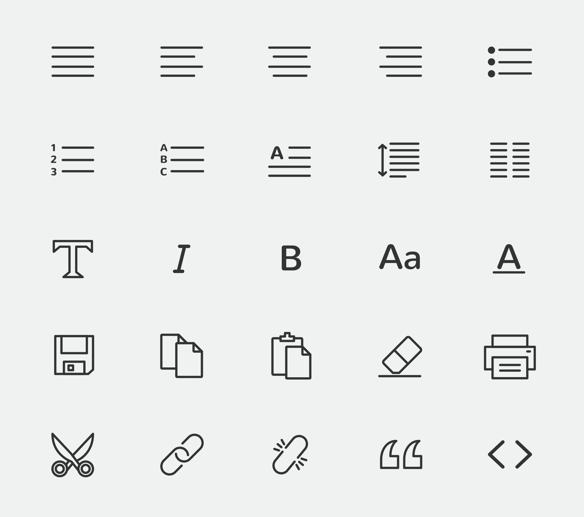文本编辑器常用工具矢量线性图标 text editor vector icons
