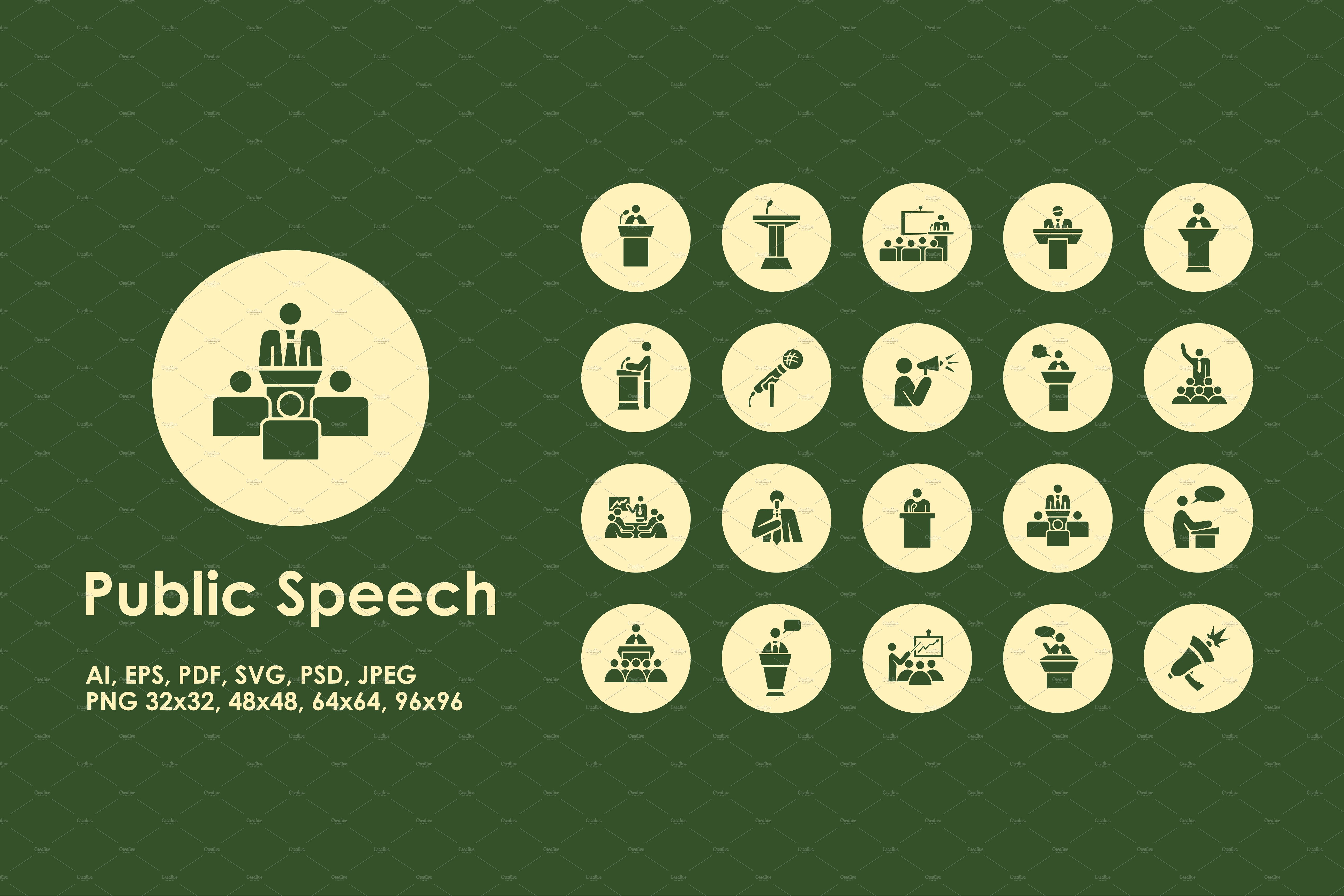 一组公共演讲简单图标 public speech simple icons