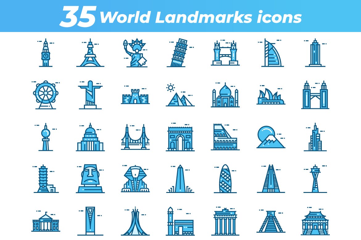 35枚世界地标主题矢量图标 35 world landmarks icons