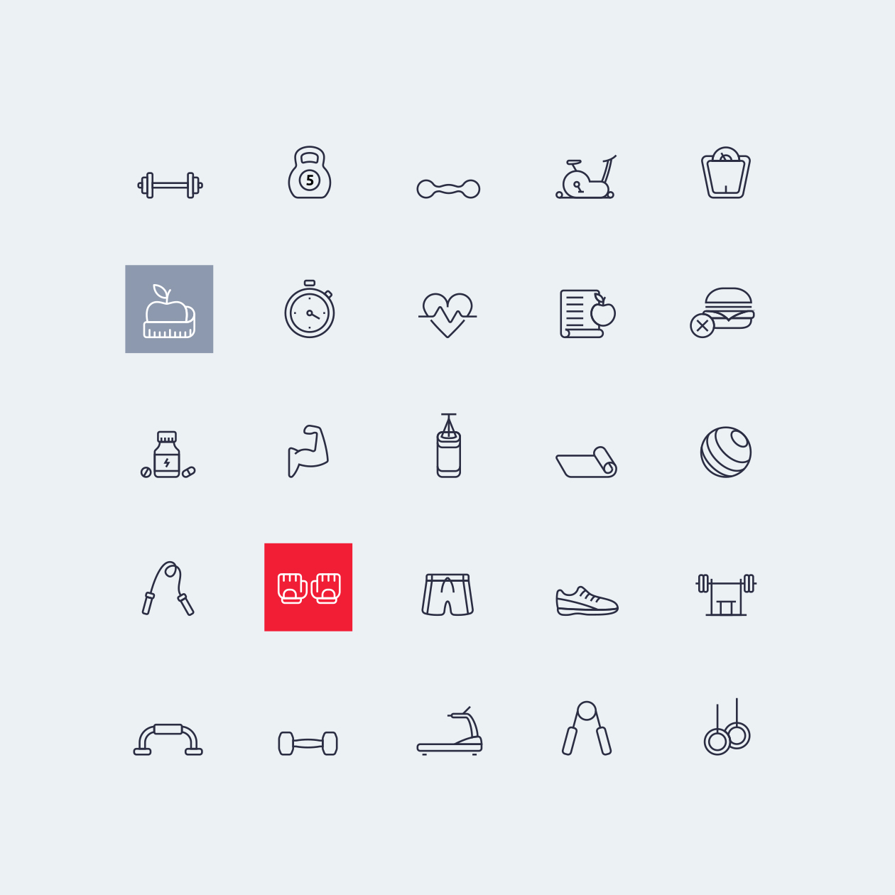 25枚健身运动主题矢量线性图标 25 vector gym icons