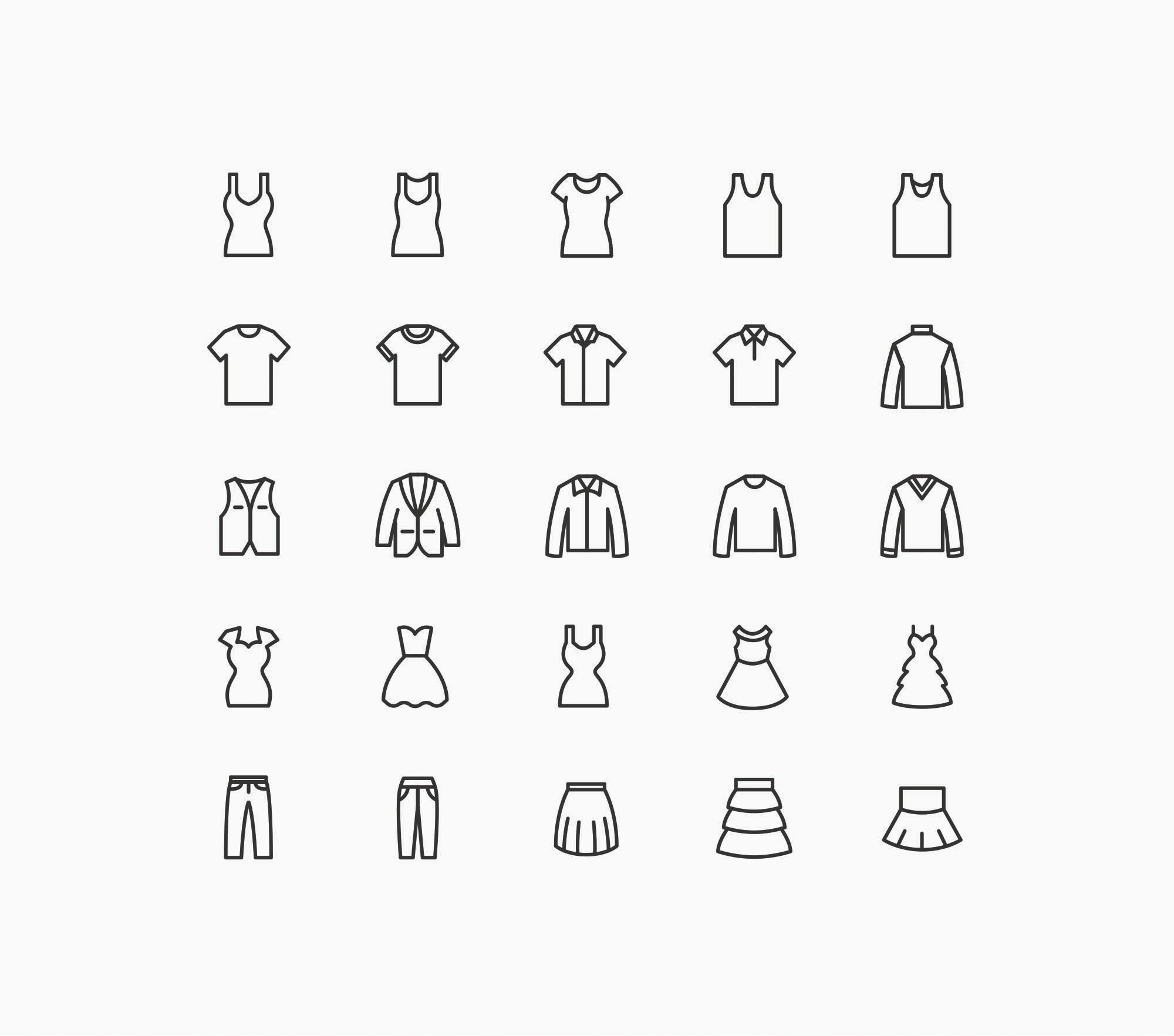 25枚各类服装图形线矢量线性图标 25 apparel line vector icons