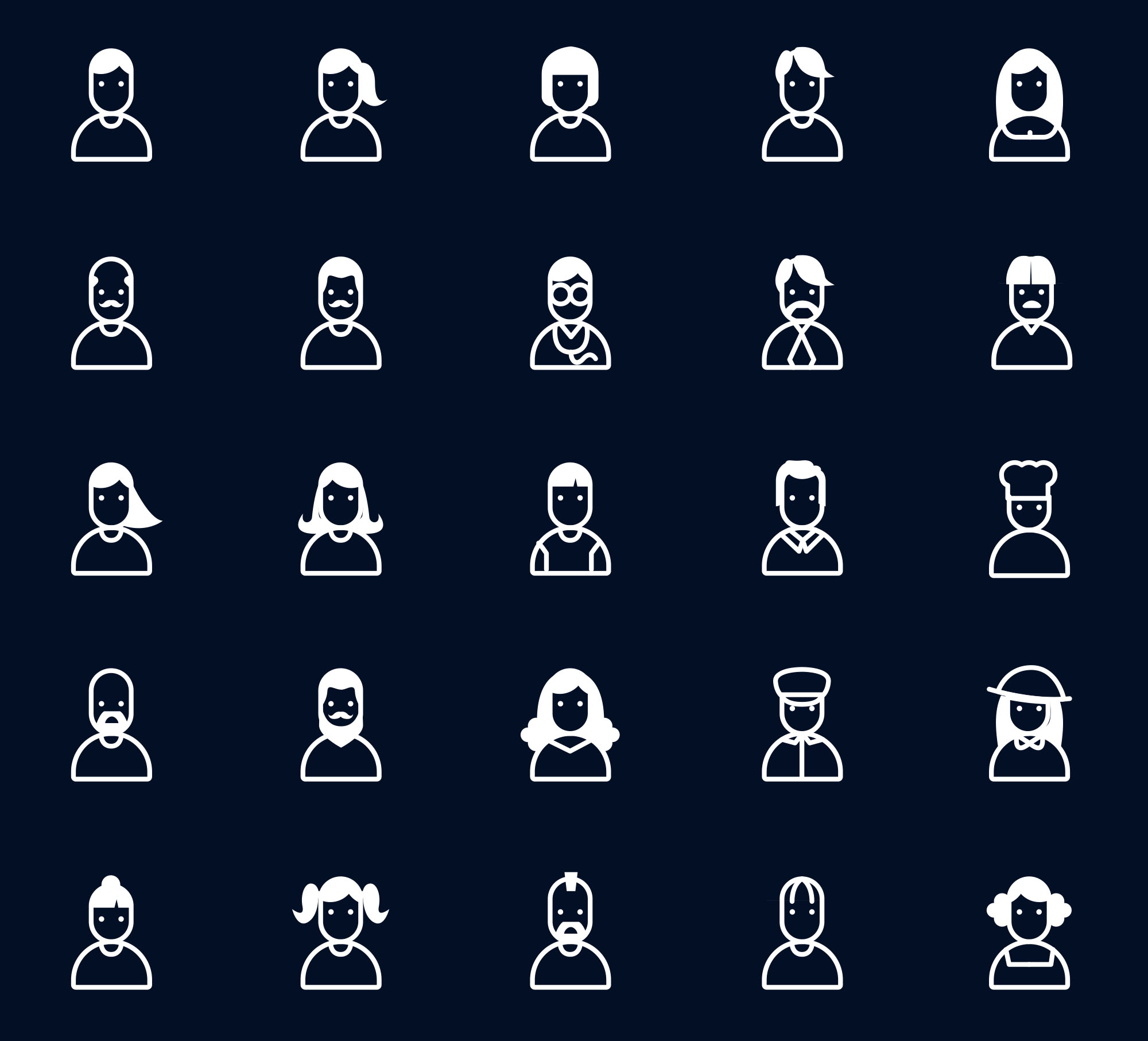 25枚用户头像矢量线性图标peopleandusericons