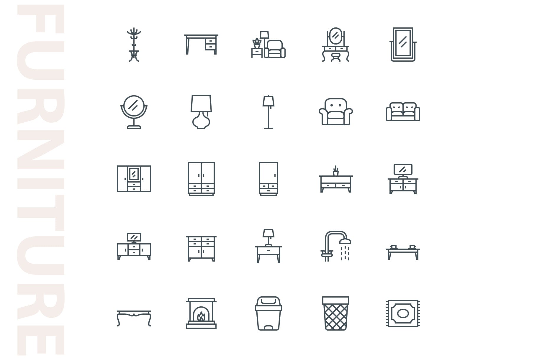 25枚家具主题矢量线性图标v2 furniture lineart part 2