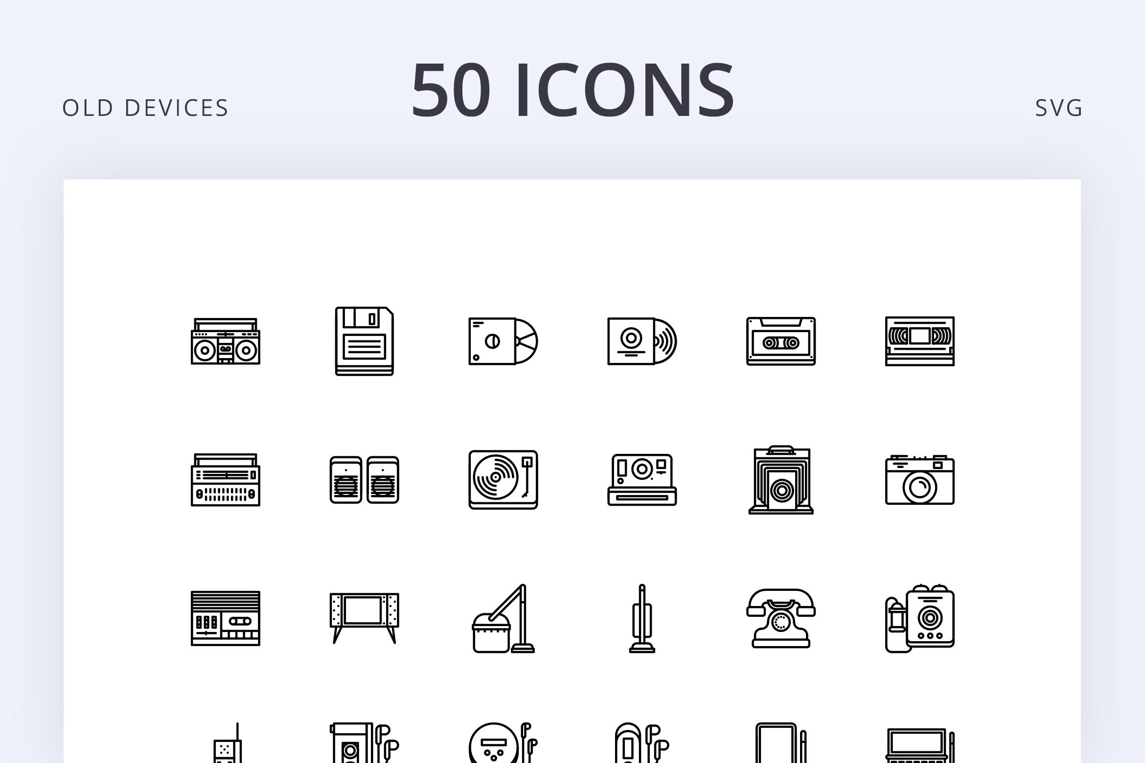 50枚老式设备矢量图标素材 old device 50