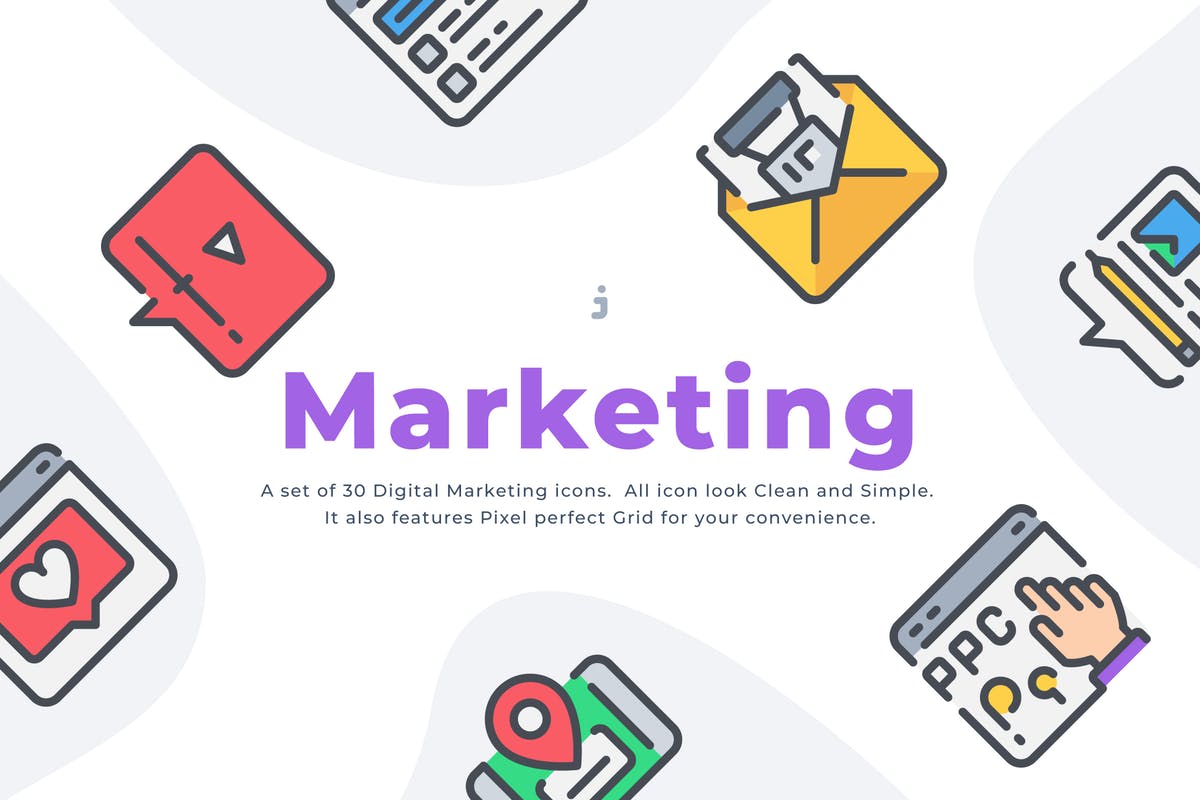 30枚市场营销主题图标合集 30 digital marketing icon set