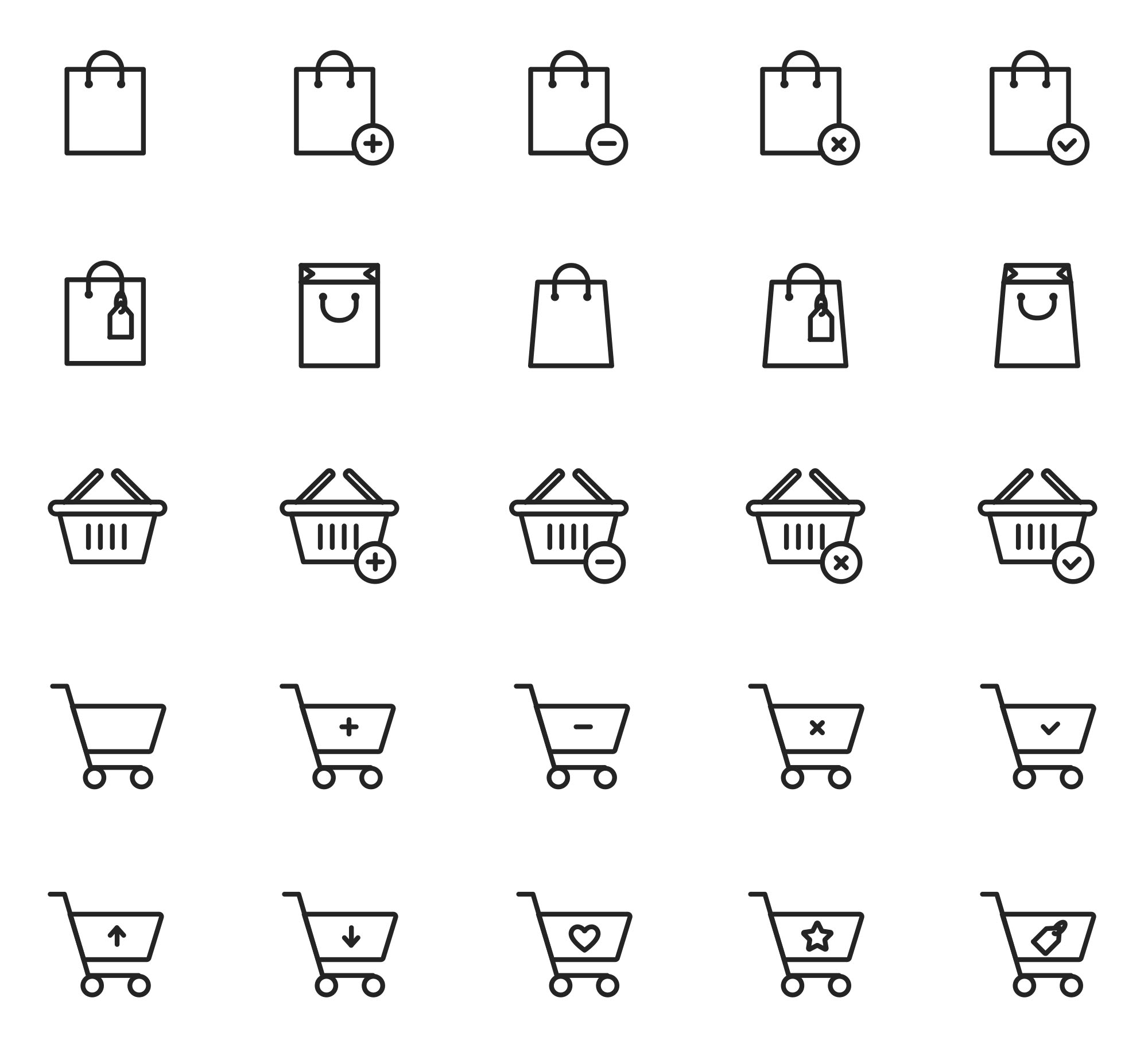 购物袋&购物车矢量线性图标 shopping bag cart icons