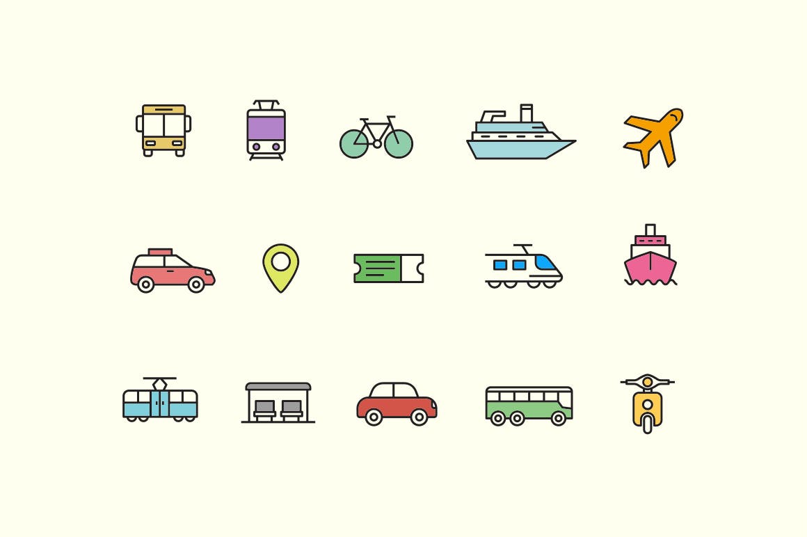 15枚公共交通工具矢量图标 15 public transport icons