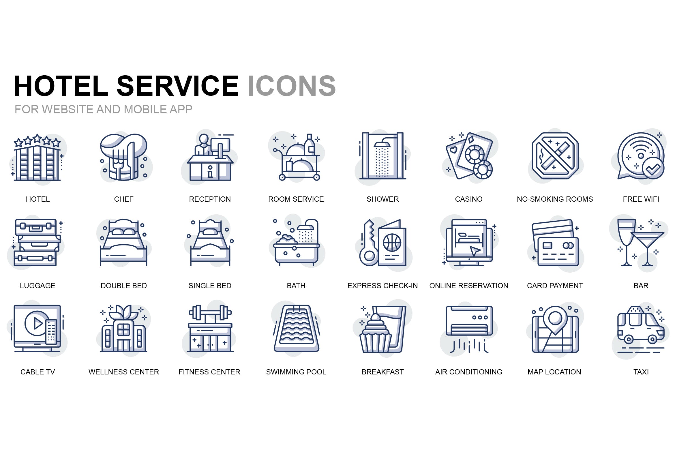 酒店服务主题线性图标素材 hotel services thin line icons – 代码