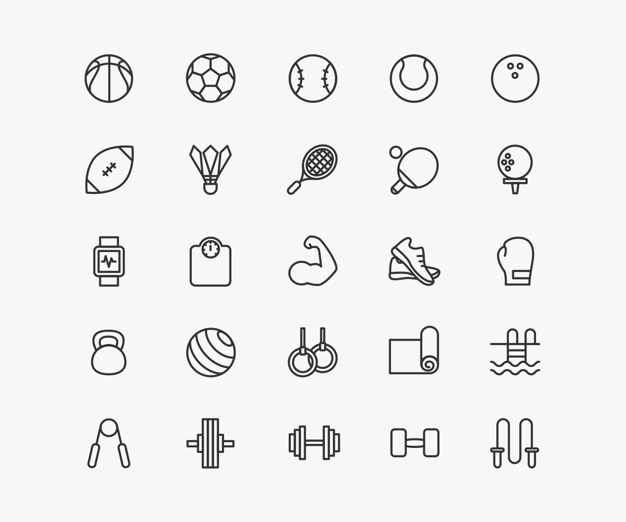 运动健身系列线性图标设计素材 sport & fitness line icons