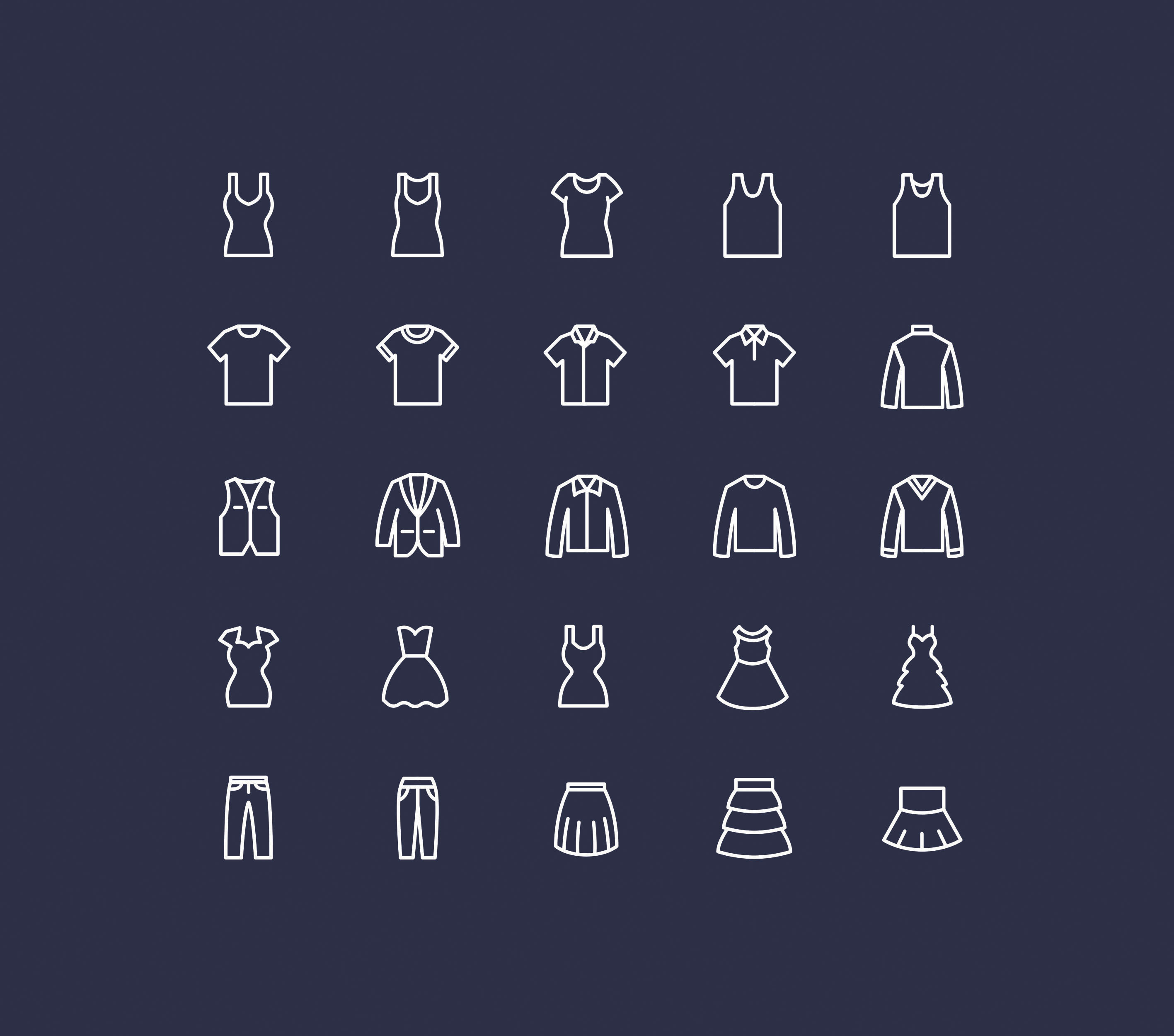 25枚各类服装图形线矢量线性图标 25 apparel line vector icons