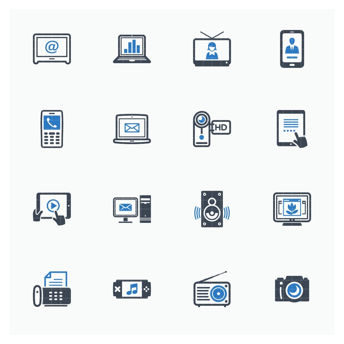 蓝色系列电子设备数码产品主题矢量图标集electronicsicons–blue